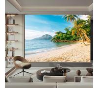 Buohwiwe Mural Wallpaper Beach Ocean View, 3D Panoramic Photo Wallpaper Tropical Hawaii Non-Woven Murals 300x210 cm Art Print Wall Mural Bedrooms Living Room Modern Design Poster Picture q.3006