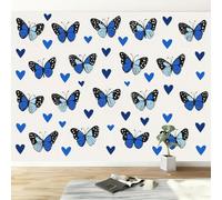 Buohwiwe Mural Wallpaper Butterfly, 3D Effect Panoramic Photo Wallpaper Blue Love Non-Woven Murals 450x315 cm Art Print Wall Poster Mural Bedrooms Living Room Modern Decoration w.3224