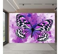 Buohwiwe Mural Wallpaper Butterfly, 3D Effect Panoramic Photo Wallpaper Purple Butterfly Non-Woven Murals 250x175 cm Art Print Wall Poster Mural Bedrooms Living Room Modern Decoration q.8456