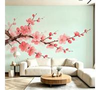 Buohwiwe Mural Wallpaper Chinese Peach Blossom, 3D Effect Panoramic Photo Wallpaper Floral Theme Non-Woven Murals 250x175 cm Art Print Wall Poster Mural Bedrooms Living Room Modern Decoration M.580