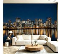 Buohwiwe Mural Wallpaper City Night View, 3D Effect Panoramic Photo Wallpaper Urban Style Non-Woven Murals 430x300 cm Art Print Wall Poster Mural Bedrooms Living Room Modern Decoration M.2522