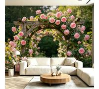 Buohwiwe Mural Wallpaper Garden View, 3D Effect Panoramic Photo Wallpaper Creeping Rose Non-Woven Murals 400x280 cm Art Print Wall Poster Mural Bedrooms Living Room Modern Decoration w.9230