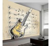 Buohwiwe Mural Wallpaper Guitar, 3D Effect Panoramic Photo Wallpaper Music Notes Non-Woven Murals 200x140 cm Art Print Wall Poster Mural Bedrooms Living Room Modern Decoration w.480