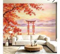 Buohwiwe Mural Wallpaper Japanese Style, 3D Effect Panoramic Photo Wallpaper Maple Leaf Non-Woven Murals 200x140 cm Art Print Wall Poster Mural Bedrooms Living Room Modern Decoration M.1914