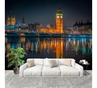 Buohwiwe Mural Wallpaper London, 3D Effect Panoramic Photo Wallpaper City Night View Non-Woven Murals 350x256 cm Art Print Wall Poster Mural Bedrooms Living Room Modern Decoration w.6534