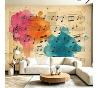 Buohwiwe Mural Wallpaper Music Notes, 3D Effect Panoramic Photo Wallpaper Sheet Music Non-Woven Murals 350x256 cm Art Print Wall Poster Mural Bedrooms Living Room Modern Decoration M.2025