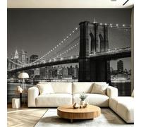 Buohwiwe Mural Wallpaper New York Night View, 3D Effect Panoramic Photo Wallpaper Brooklyn Bridge Non-Woven Murals 200x140 cm Art Print Wall Poster Mural Bedrooms Living Room Modern Decoration M.715
