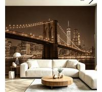 Buohwiwe Mural Wallpaper New York Night View, 3D Effect Panoramic Photo Wallpaper Brooklyn Bridge Non-Woven Murals 350x256 cm Art Print Wall Poster Mural Bedrooms Living Room Modern Decoration M.772