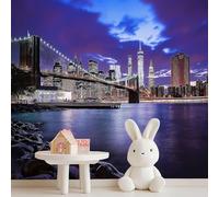 Buohwiwe Mural Wallpaper New York Night View, 3D Panoramic Photo Wallpaper New York City Non-Woven Murals 150x105 cm Art Print Wall Mural Bedrooms Living Room Modern Design Poster Picture q.4075