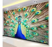Buohwiwe Mural Wallpaper Peacock, 3D Effect Panoramic Photo Wallpaper Peacock Non-Woven Murals 200x140 cm Art Print Wall Poster Mural Bedrooms Living Room Modern Decoration w.2451