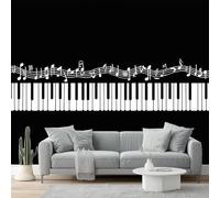 Buohwiwe Mural Wallpaper Piano Keyboard, 3D Effect Panoramic Photo Wallpaper Black Music Notes Non-Woven Murals 350x256 cm Art Print Wall Poster Mural Bedrooms Living Room Modern Decoration w.4239