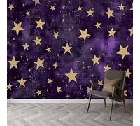Buohwiwe Mural Wallpaper Purple Stars, 3D Effect Panoramic Photo Wallpaper Five-Pointed Star Non-Woven Murals 250x175 cm Art Print Wall Poster Mural Bedrooms Living Room Modern Decoration q.6562