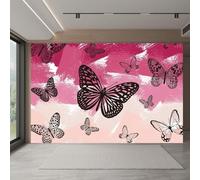 Buohwiwe Mural Wallpaper Red Butterfly, 3D Effect Panoramic Photo Wallpaper Insect Butterfly Non-Woven Murals 350x256 cm Art Print Wall Poster Mural Bedrooms Living Room Modern Decoration q.8368