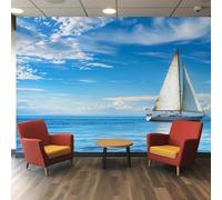 Buohwiwe Mural Wallpaper Sailing Boat, 3D Effect Panoramic Photo Wallpaper Sea View Non-Woven Murals 350x256 cm Art Print Wall Poster Mural Bedrooms Living Room Modern Decoration w.6597