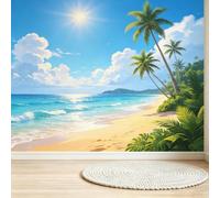 Buohwiwe Mural Wallpaper Sea View 3D Effect Panoramic Photo Wallpaper | Tropical Beach Non-Woven Murals 430x300 cm Art Wall Poster Mural Bedrooms Living Room Modern Decoration