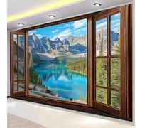 Buohwiwe Mural Wallpaper Snow Mountain, 3D Effect Panoramic Photo Wallpaper Lake Landscape Non-Woven Murals 200x140 cm Art Print Wall Poster Mural Bedrooms Living Room Modern Decoration w.201