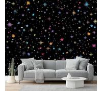 Buohwiwe Mural Wallpaper Stars, 3D Effect Panoramic Photo Wallpaper Black Five-Pointed Star Non-Woven Murals 430x300 cm Art Print Wall Poster Mural Bedrooms Living Room Modern Decoration w.3656