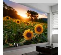 Buohwiwe Mural Wallpaper Sunflower, 3D Effect Panoramic Photo Wallpaper Sunflower Non-Woven Murals 450x315 cm Art Print Wall Poster Mural Bedrooms Living Room Modern Decoration w.4800