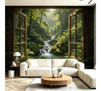 Buohwiwe Mural Wallpaper Waterfall, 3D Effect Panoramic Photo Wallpaper Natural Landscape Non-Woven Murals 430x300 cm Art Print Wall Poster Mural Bedrooms Living Room Modern Decoration M.1116