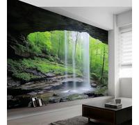 Buohwiwe Mural Wallpaper Waterfall Landscape, 3D Effect Panoramic Photo Wallpaper Cave Non-Woven Murals 300x210 cm Art Print Wall Poster Mural Bedrooms Living Room Modern Decoration w.1940