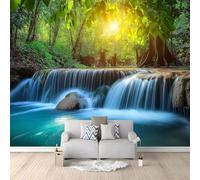 Buohwiwe Mural Wallpaper Waterfall Landscape, 3D Panoramic Photo Wallpaper Nature Non-Woven Murals 450x315 cm Art Print Wall Mural Bedrooms Living Room Modern Design Poster Picture q.3542