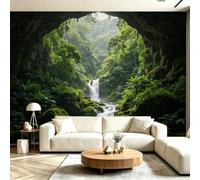 Buohwiwe Mural Wallpaper Waterfall Rocks, 3D Effect Panoramic Photo Wallpaper Natural Landscape Non-Woven Murals 350x256 cm Art Print Wall Poster Mural Bedrooms Living Room Modern Decoration M.1006