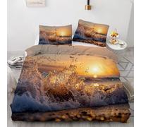Buohwiwe Ocean Sunrise Duvet Cover Set King Size Waves Quilt Cover 230x220 cm 3D Reversible Bedding with Pillowcases Zipper Closure Soft Easy Care Comforter Covers Set a.6598