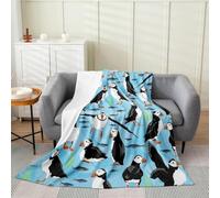 Buohwiwe Puffin Blanket Ocean Bird Throw Blanket Fluffy Fleece Blanket 3D Printing Warm Flannel Blankets 130x150 cm Super Soft Cozy Plush Blanket for Travel Couch Sofa Bed 1521Y