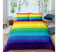 Buohwiwe Rainbow Stripes Duvet Cover Set Single Size Striped Vertical Lines Quilt Cover 135x200 cm 3D Reversible Bedding with Pillowcase Zipper Closure Soft Easy Care Comforter Covers Set a/4131