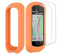 Buoluoioir Silicone Protective Case + 2 Tempered Glass Compatible with Garmin Edge Explore 2, Screen Protector Screen Protector GPS Accessory Bike Computer Accessory for Garmin Edge Explore 2 (Orange)