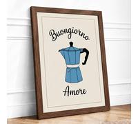 Buongiorno Amore Typography Framed Wall Art Print A1 (84.1×59.4cm) Walnut, Wall Decor for Living Room, Bedroom, Office & Home, Ready to Hang, Art Gift