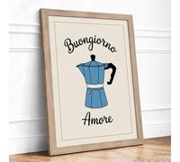 Buongiorno Amore Typography Framed Wall Art Print A2 (59.4×42cm) Oak, Wall Decor for Living Room, Bedroom, Office & Home, Ready to Hang, Art Gift