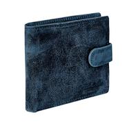 Buono Pelle RFID Blocking Mens Designer Luxury Soft Veg Tan Leather Wallet with Secure Zip Coin / Note Pocket & ID Window Gift Boxed (Distressed Blue), M