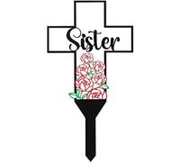 BUoonyer Sister Memorial Graves Markers Cemetery Decorations, Metal Cross Stakes Grave Stones Cemetery Headstones Decor, Girls Graveyard Remembrance Graveside Sign for Garden Outdoor Outside Yard