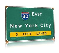 Buoraev Metal Tin Signs Retro Highway Sign Interstate 80 East New York City Wall Decoration Bar Club Cafe Home Airport Road Wall Decor 8x12 Inches