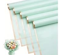 Bupduq 30 Sheets Mint Green Gold Edge Flower Bouquet Wrapping Paper，Florist Supplies Fully Water-Resistant Floral Bouquet Wrapping Paper Bouquet Accessorie，Flower Shop Packaging Pape for DIY Gift