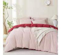 BUPIRD Brick Red Queen Size Comforter Set Striped Soft Washed Microfiber Jacquard 3 Pieces Striped Bedding Sets Red White Comforter Queen for All Seasons and 2 Pillowcases Comfort Breathable