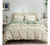 BUPIRD Floral Queen Comforter Set Soft Cute Floral Bedding Comforter Sets Garden Style Green Flower Print Botanical Flowers Queen Comforter Set for All Seasons 1 Comforter and 2 Pillowcases