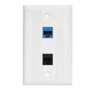 BUPLDET RJ11 RJ45 Wall Plate - Phone CAT6 Ethernet Wall Plate Female to Female - 1 6P4C CAT3 RJ11/RJ12 Jack + 1 Cat6 Ethernet Port - White