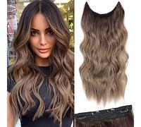 BUPPLER Hair Extensions, 50.8 cm, Invisible Secret Hair Extensions, Adjustable, Long, Wavy Hair Extension, Synthetic Upgrade, 4 Secure Clips in Hairpieces, Dark Brown to Dirty Blonde