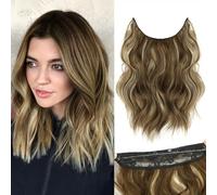 BUPPLER Halo Hair Extensions 12 Inch Invisible Wire Hair Extensions Adjustable Long Wavy Hairpiece Synthetic Upgrade 4 Secure Clips in Hairpieces 12 Inch,Medium Brown Mix Medium Blonde