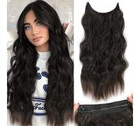 BUPPLER Halo Hair Extensions 20 Inch Invisible Wire Hair Extensions Adjustable Long Wavy Hairpiece Synthetic Upgrade 4 Secure Clips in Hairpieces 20 Inch,Dark Walnut Brown