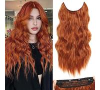 BUPPLER Halo Hair Extensions 20 Inch Invisible Wire Hair Extensions Adjustable Long Wavy Hairpiece Synthetic Upgrade 4 Secure Clips in Hairpieces 20 Inch,Copper