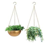 Buqpow Large Gold Hanging Planter with Drainage, Semi-Circle Hanging Plant Holder for Indoor Plants, LightweightCeiling Basin