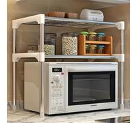 BURAKH 2-Tier Microwave Oven Rack - Adjustable Kitchen Counter Shelf Stand & Storage Organizer | Corner Bakers Rack for Home & Office