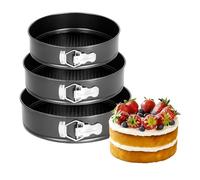 BURAKH 3 Pack Non-Stick Baking Springform Round Cake Tin Tray Pan Set Kit Spring Loaded | 3 Piece Non-Stick Pans | Springform Pan Set