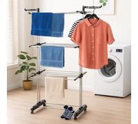 BURAKH 4 Tier Clothes Airer Rack Clothes Drying Rack Indoor & Outdoor Laundry Dryer Foldable Rail Hanger Hanging Stand Cloth & Shoe Shelf | Clothes Storage Rail | Hanging Rail | Shoe Rack (Black)