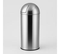 BURAKH 50L Stainless Steel Swing Bin - Large Cylindrical Rubbish Bin with Push Lid for Indoor & Outdoor Use, Silver Waste Bin for Kitchen, Office & Garden (Silver, 50L)