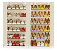 BURAKH 6 Tier Shoe Rack with Fabric Canvas Cover - Large Shoe Storage Organiser for up to 36 Pairs, Space-Saving Shoe Shelf Cabinet for Home, Entryway & Bedroom (107x28x102cm) (Cream)