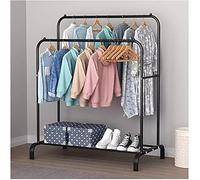 BURAKH Clothing Rail Garment Rack Display Hanger Hanging Stand Cloth And Shoe Shelf Rolling Hanging Clothes Rack,Portable Clothes Organizer for Bedroom (Rail Style: Double Rail Style 4 Black)